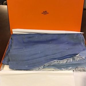 Hermès Paris Blue Silk Scarf/Shawl 6’